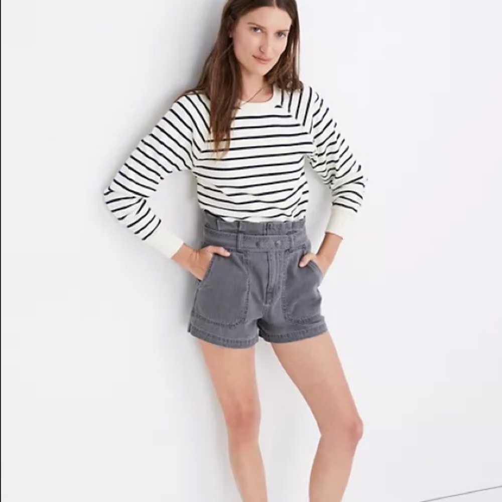 Madewell Denim Snap-Belt Paperbag Shorts Pale Grey - Picture 15 of 16